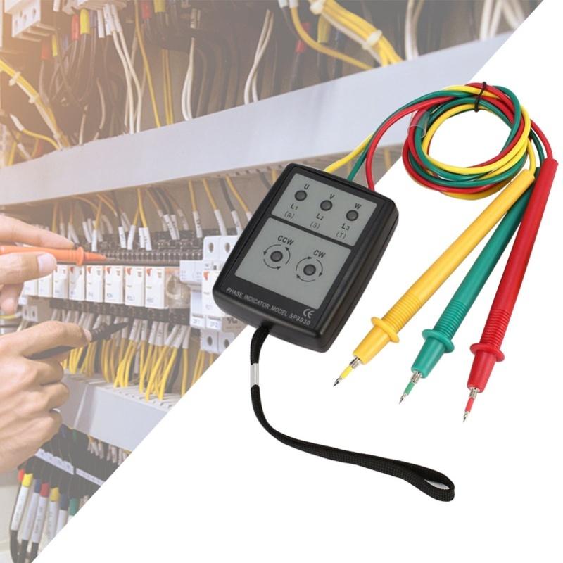 Phase Rotation Meter 5 LED Indicator No Battery Design 3 Test Leads 3 Phase Sequence Rotation Tester 60V To 600V AC