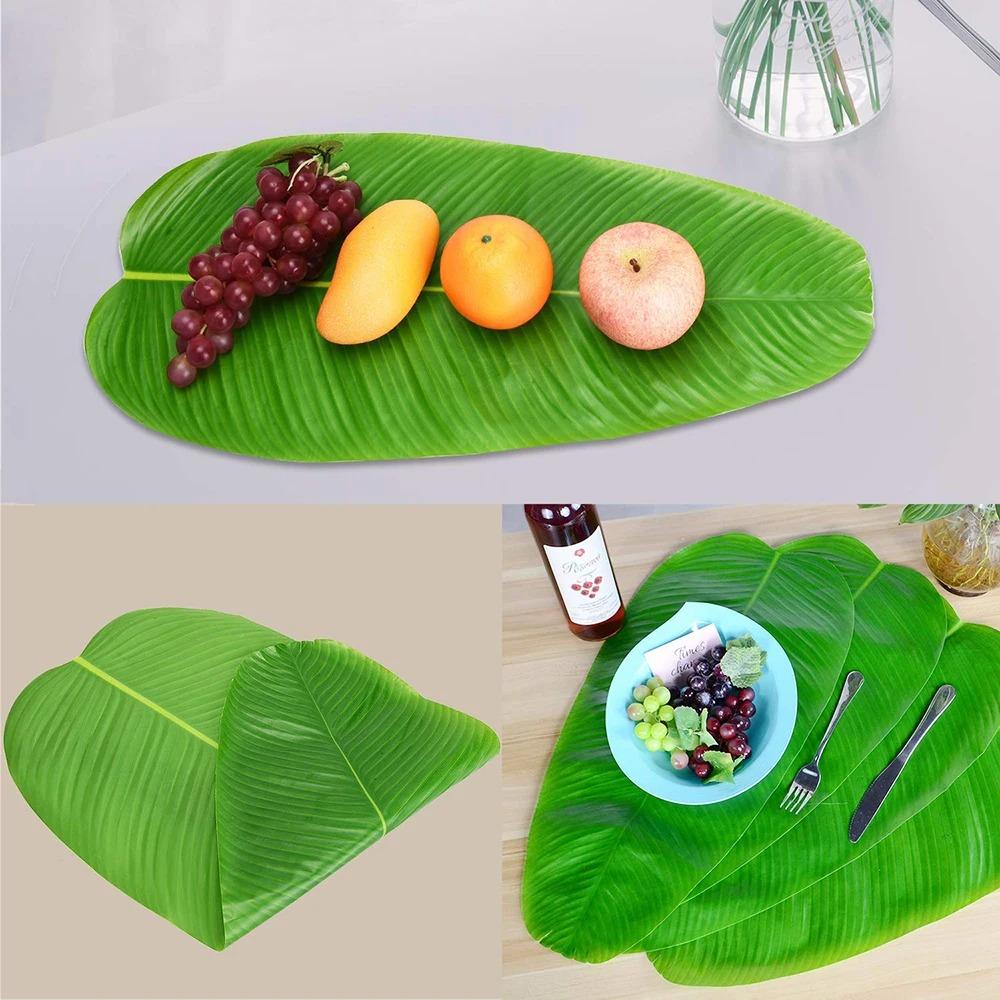 Tropical Faux Banana Leaf Large Drink Cup Coasters Fruits Plate  Home Garden Decor