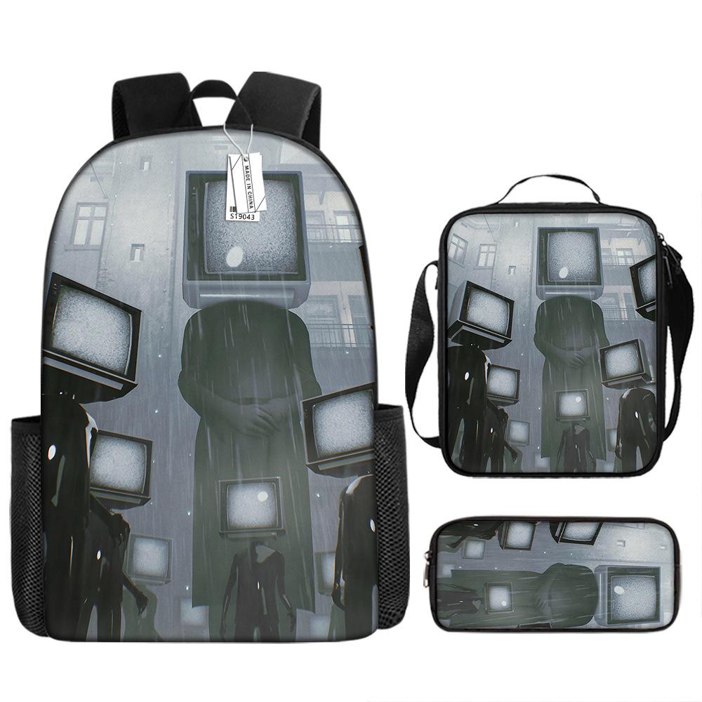 Skibidi Toilet Man Spoof Schoolbag Primary And Secondary School Backpack Satchel Pencil Bag Backpack Three-Piece Set