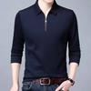 Men Solid Color Business Shirt Lapel Zipper Neckline Long Sleeve Pullover Tops Spring Autumn Slim Fit Work T-shirt