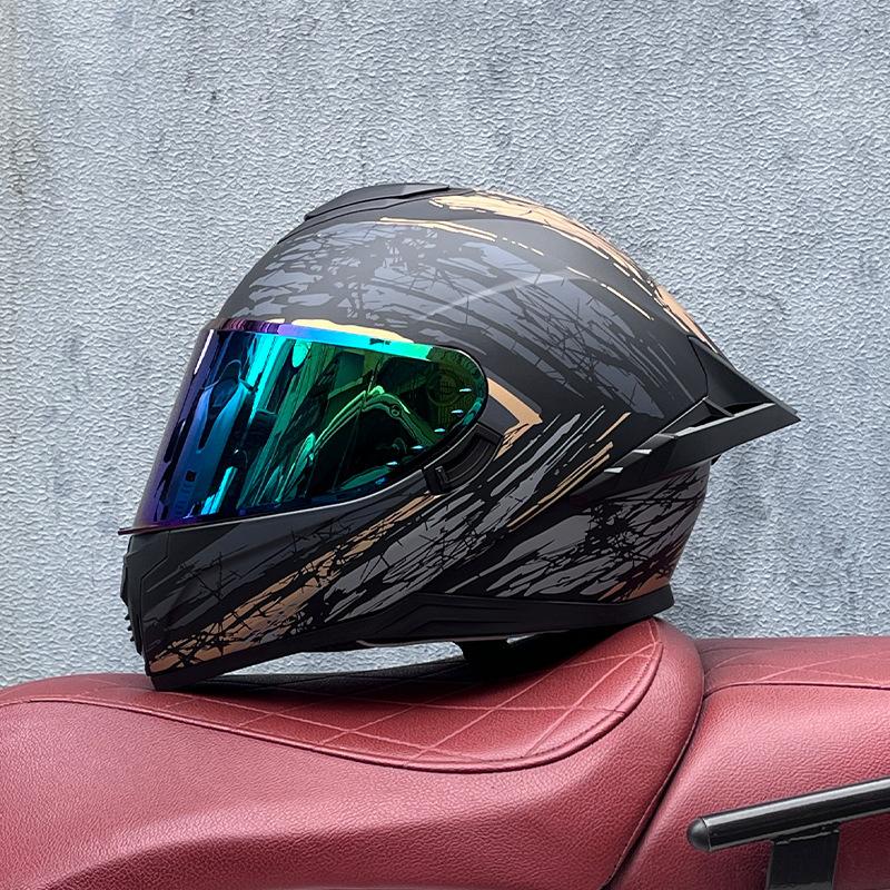 Full Helmet Double Mirror Helmet Men's Four Seasons Universal Hard Hat Female Knight Locomotive Double Lenses