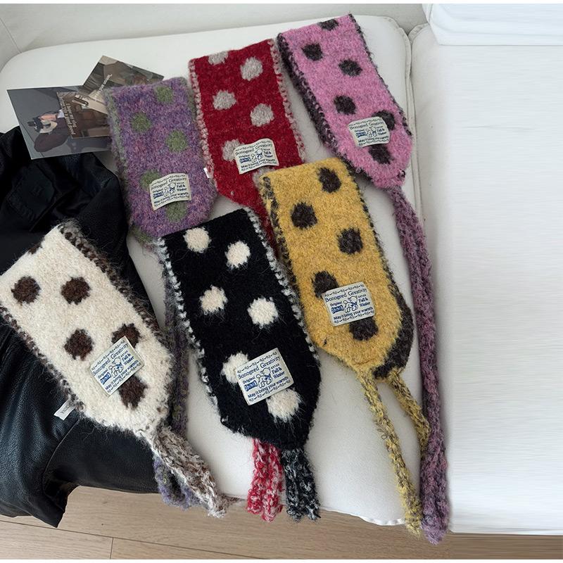 Cute Polka Dot Lace Up Small Scarf Women Winter New Versatile Multifunctional Warm Ear Protection Bag Headscarf Earmuffs Korean