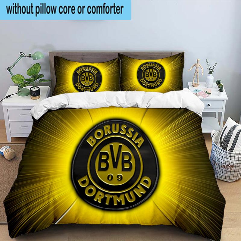 3PCS Borussia Dortmund Printed Bedding Set, Includes A Duvet Cover and Two Pillowcases for Bedroom, Suitable for All Seasons