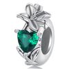 Silver Stopper Charm Green Heart and Lily Flower Stopper for Bracelet Silver 925