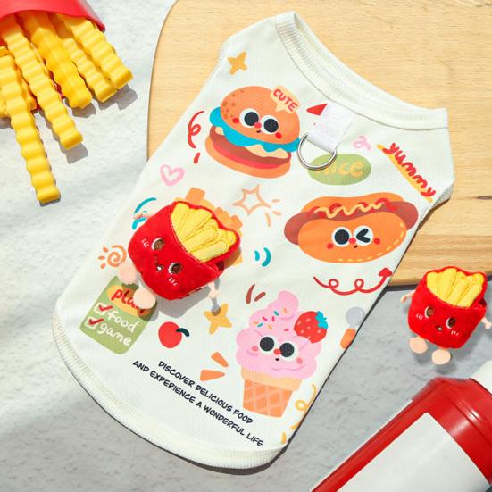 Dog Shirt Summer Ice Silk Pet T-Shirts Soft Breathable Burger Fries Ice Cream Print Sleeveless Vest for Small Medium Dogs