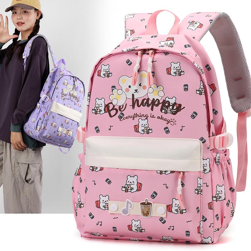 New backpack simple cartoon print student burden reduction schoolbag large capacity leisure travel backpack