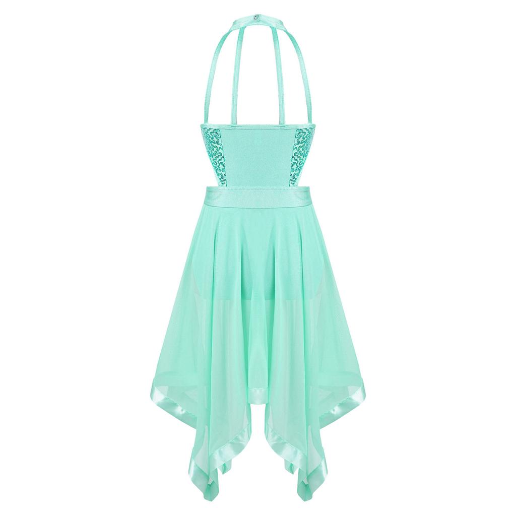 Kinder Mädchen Kleid Tanzkostüm Schleier Unregelmäßiger Saum Ärmellos Rückenfrei Trikot Kleid