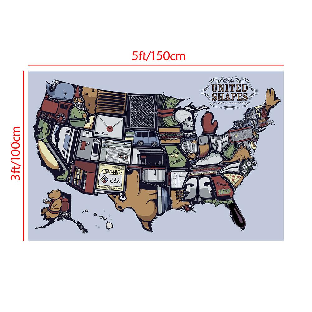 English Language-Abstract Art Map-United States,Frameless Wall Hanging Decor,Geographical Tool,Tourism/education Tool