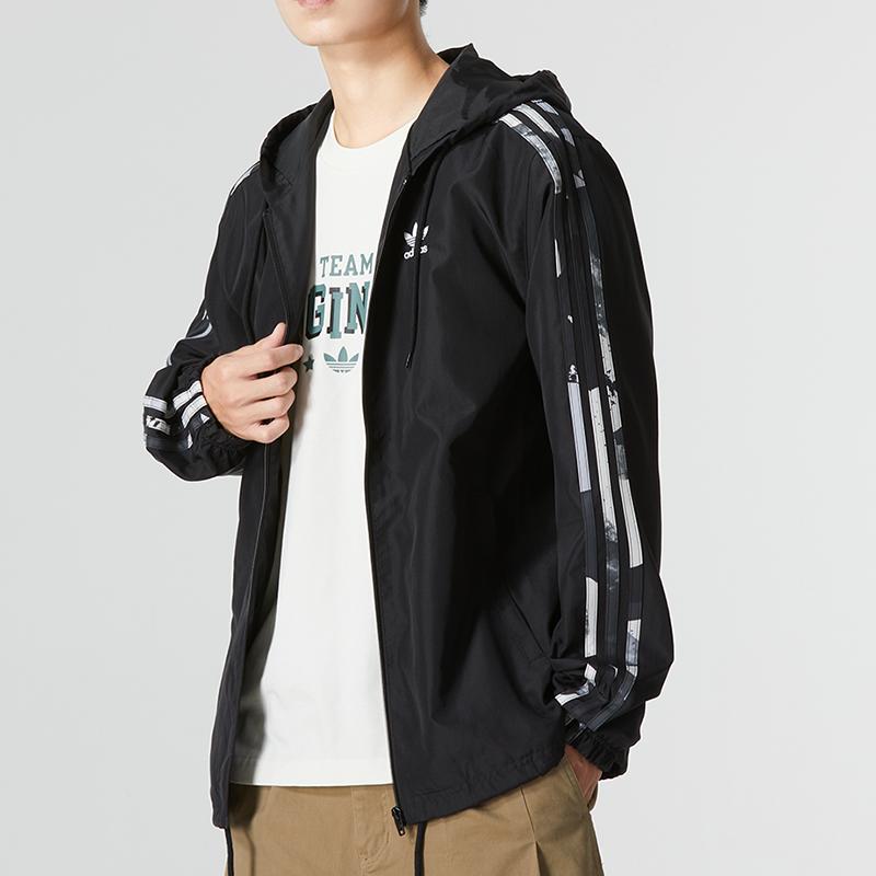 Adidas Originals Trefoil Stripe Logo Hooded Jacket Men Outerwear Black HK5139