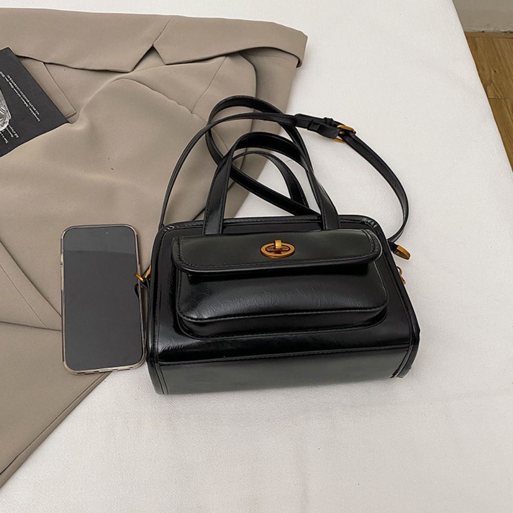 Solid Color Pocket Boston Tote Bag Korean Style Underarm Bag Mini PU Bowling Bag  Girls