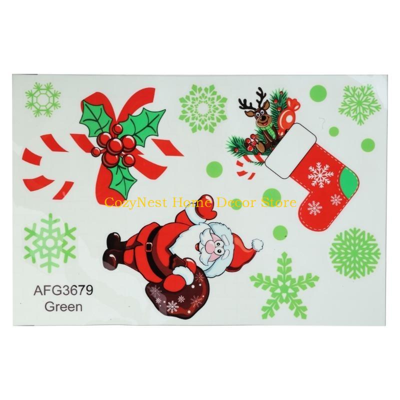 92MF Christmas Socks Tree PVC Sticker Luminous Decal Festive Holiday Wall Decoration