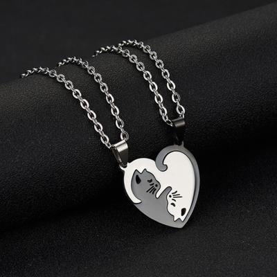 1 Pair Couple Necklace Hugging Cat Matching Pendant Choker Necklace Friends Parents