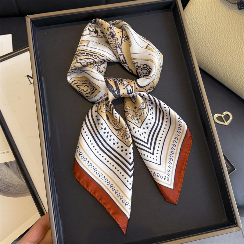 Classic Blue Print Silk Square Scarf Women's Fashionable and Versatile High-end Scarfs Bag Clothing Accessories 70cm Kerchief