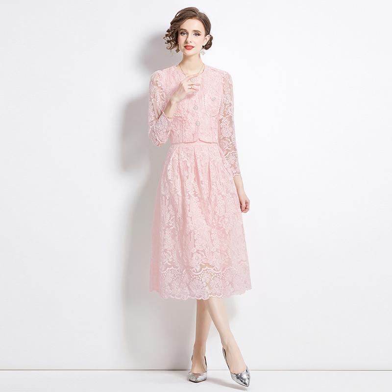 Female Floral Embroidery Two Piece Set Women Suit Elegant OL Long Sleeve Shirt Midi Skirts 2 Piece Outfit