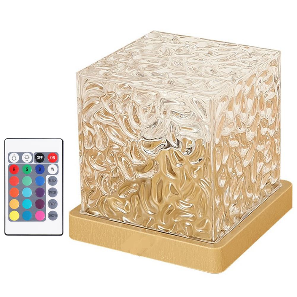 Dynamic Water Ripple Night Light 16 Colors Rotating Water Ripple Small Night Lamp Remote Control Water Ripple Cube Night Light