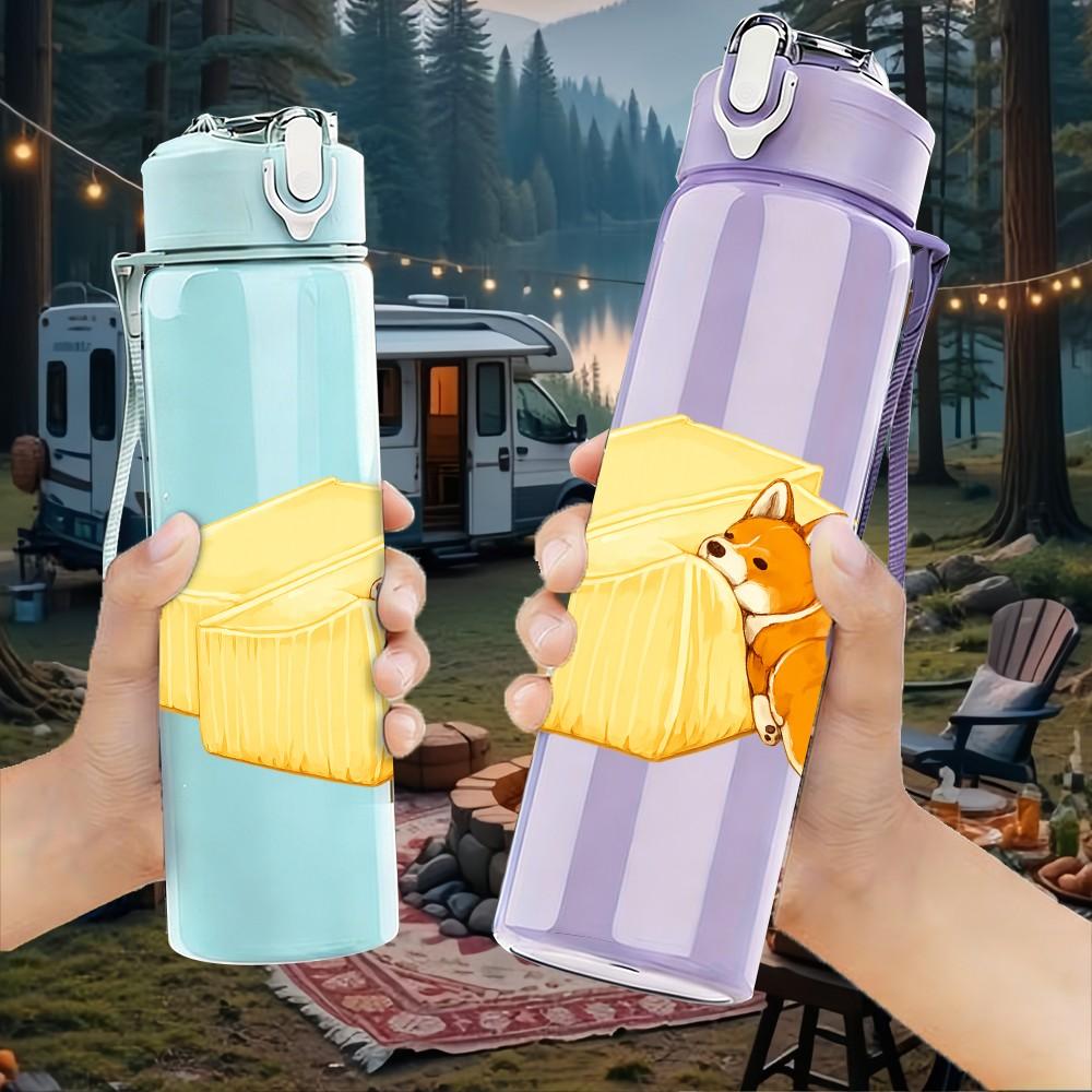 1PC Cheese Mouse Cute Cartoon Print 750ml Color Plastic Sports Water Bottle Leakproof Flip Straw Lid Suitable for Sports Office Home Use
