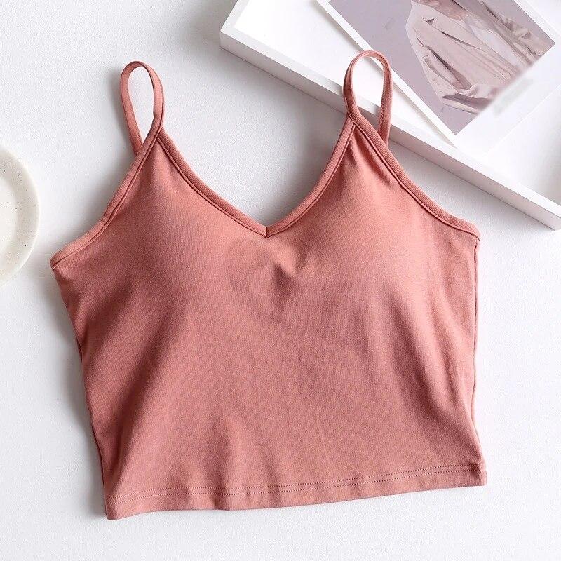 

Женский укороченный топ в рубчик с v-образным вырезом и полкой, бюстгальтер на бретельках без рукавов, топ без рукавов, топ на бретелях, майка с мягкой подкладкой, жилет на бретельках, топы M