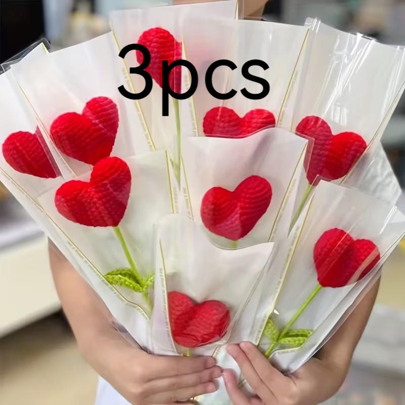 2pcs/3pcs/6pcs Handmade Knitted Love Bouquet Simulation Bouquet Gift for Friends Valentine's Day Gift