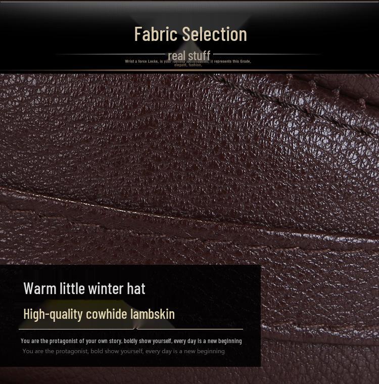 Men's Winter Cowhide Sheepskin Leather Hat - Thick, Warm Lei Feng Style for Middle-aged & Elderly