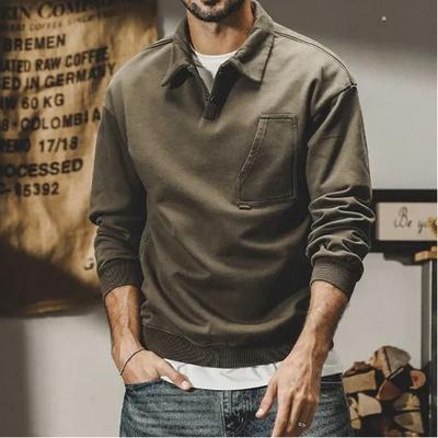 Men's Vintage Long-Sleeve Polo Shirt New Spring Autumn Style Loose Fashion Versatile Collared Sweatshirt