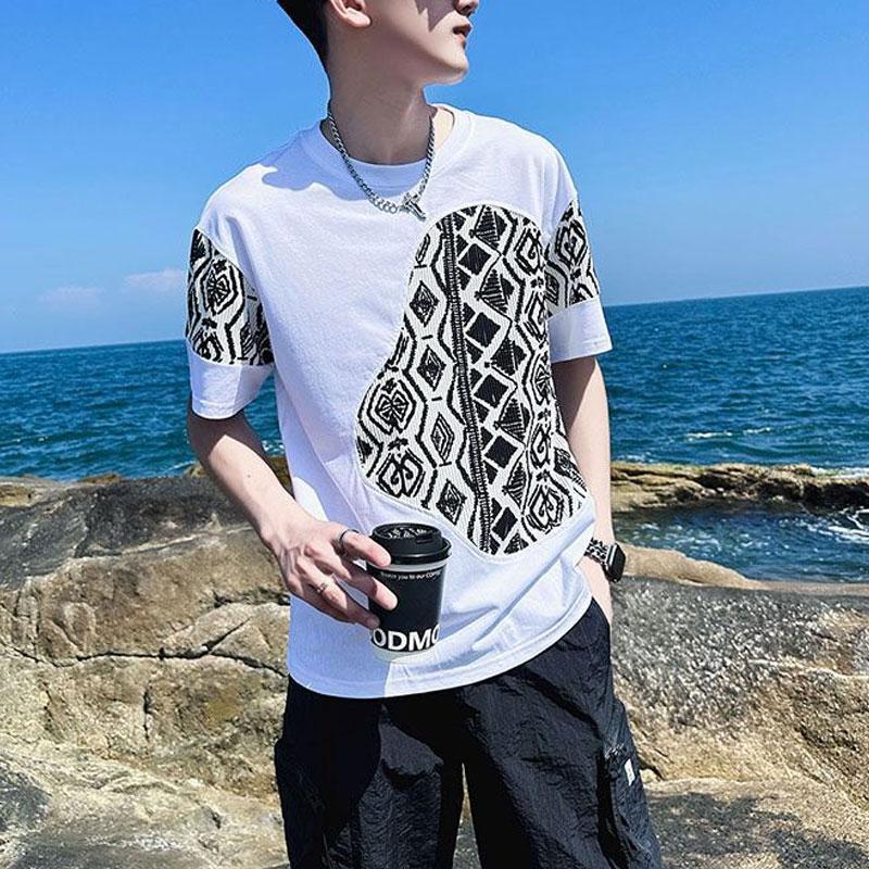 Fashion Printed Patchwork T-shirts Vintage Men's Clothing Short Sleeve Summer New O-Neck Basic Casual Slim Young Style Pullovers