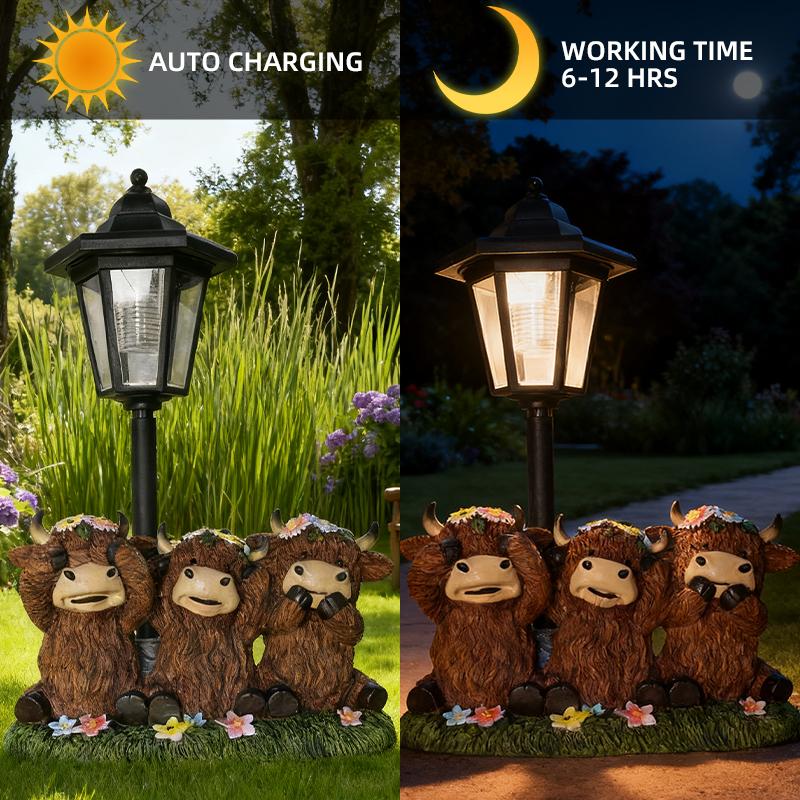 Solar Highland Cow Yard Light  Resin Hexagonal Lamp Decorative Ornament Garden Courtyard Lawn Decorative Atmosphere Light