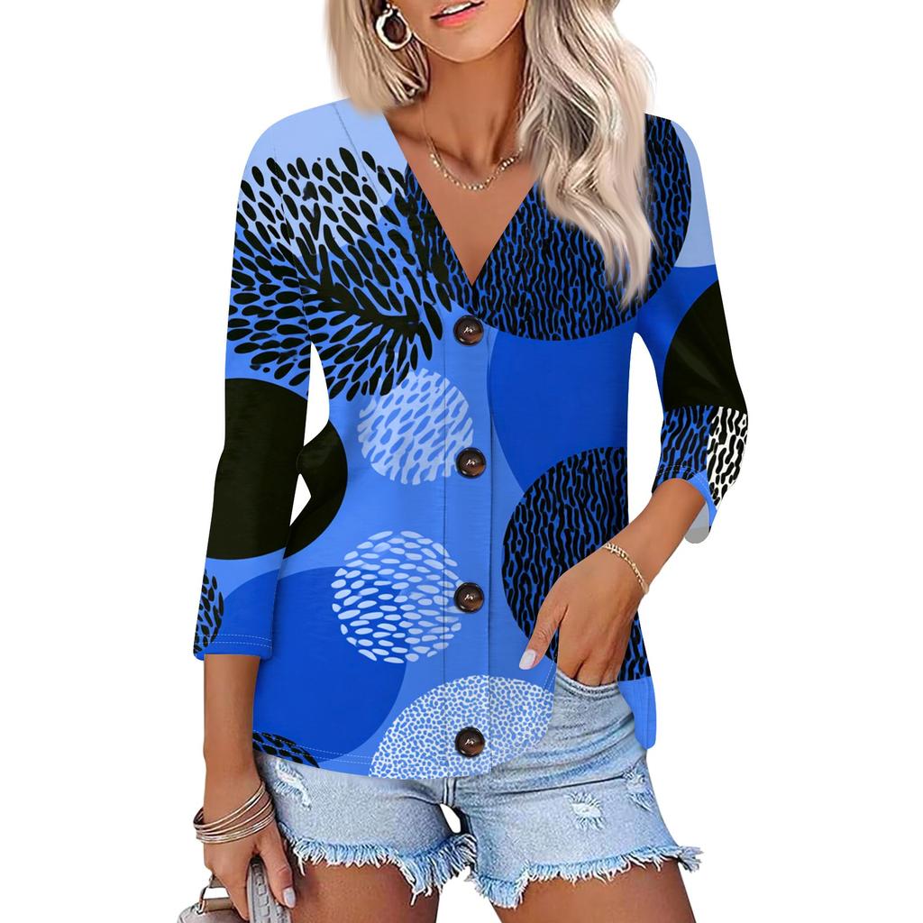 Dames avslappet mote blomsterprint trekvart erme knapp cardigan topp