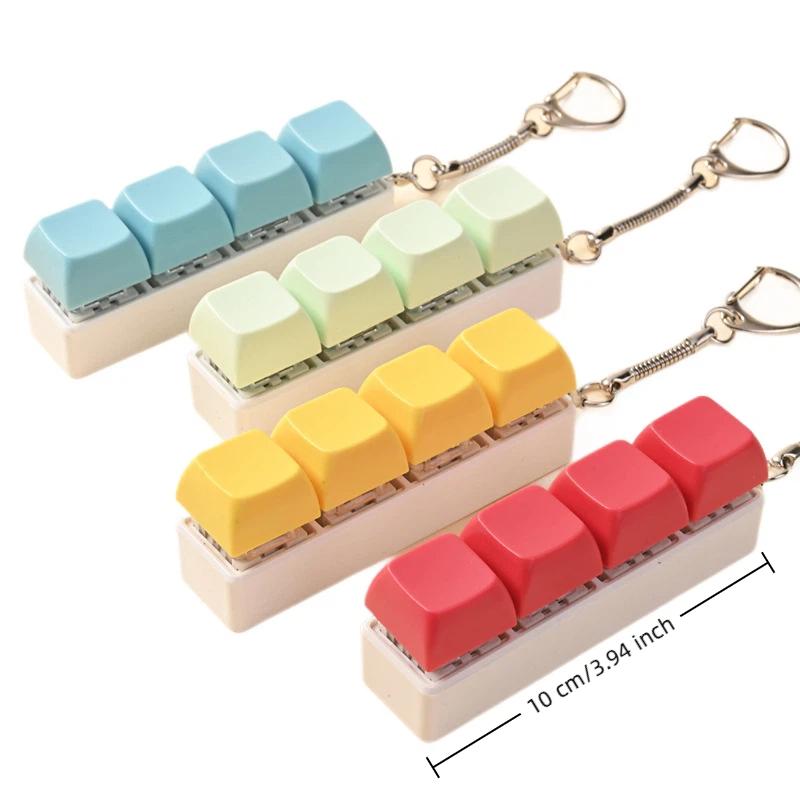 4 Keys Button Keycap Stress Relief Adult Fidget Toy Keychain 4 Keys Keyboard Fidget Gadgets Toys Diy Keyboard Keychain Toys