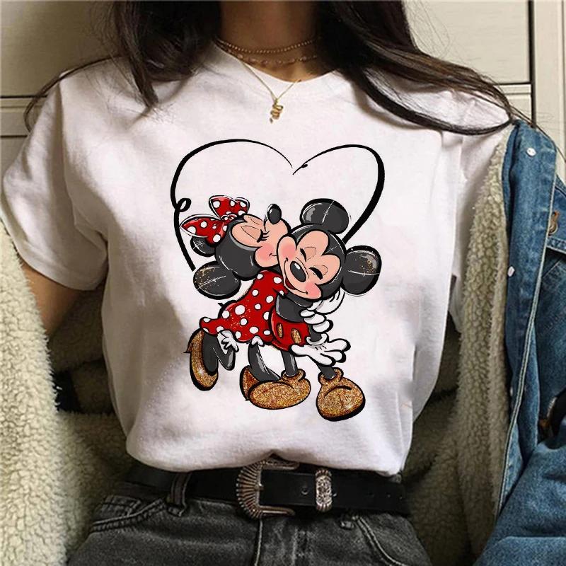 Disney T-shirt Gothic Fashion Mickey T-shirt Minnie Mouse Print Casual T-shirt Women's Kawaii T-shirt Kawaii Loose Clothing