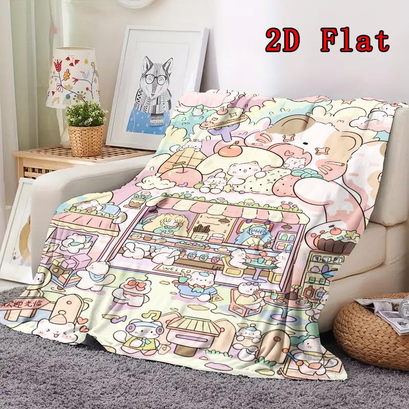 Kawaii Dessert & Animal Wonderland 2D Flat Pattern Flannel Blanket High Quality All Seasons Warmth and Comfort Perfect for Christmas Gifts.