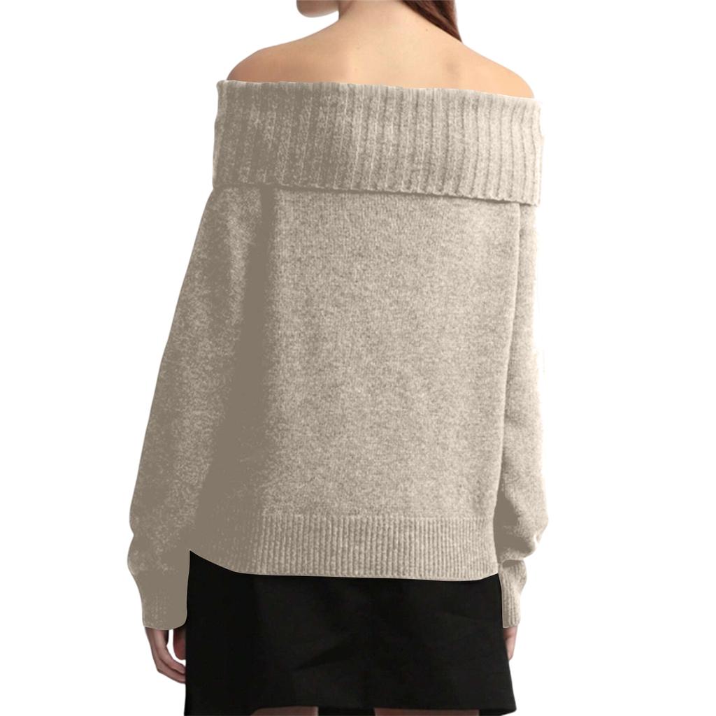 Women's Casual Fashion One-shoulder Solid Color Slim Long-sleeved Knitted Sweater