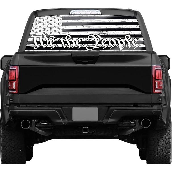 American Flag Truck Rear Window Decals - Deer Perforated Vinyl See-Through Stickers, Gifts For Men, Dad, Boyfriend, Truck Owners, Easy To Tall, UV