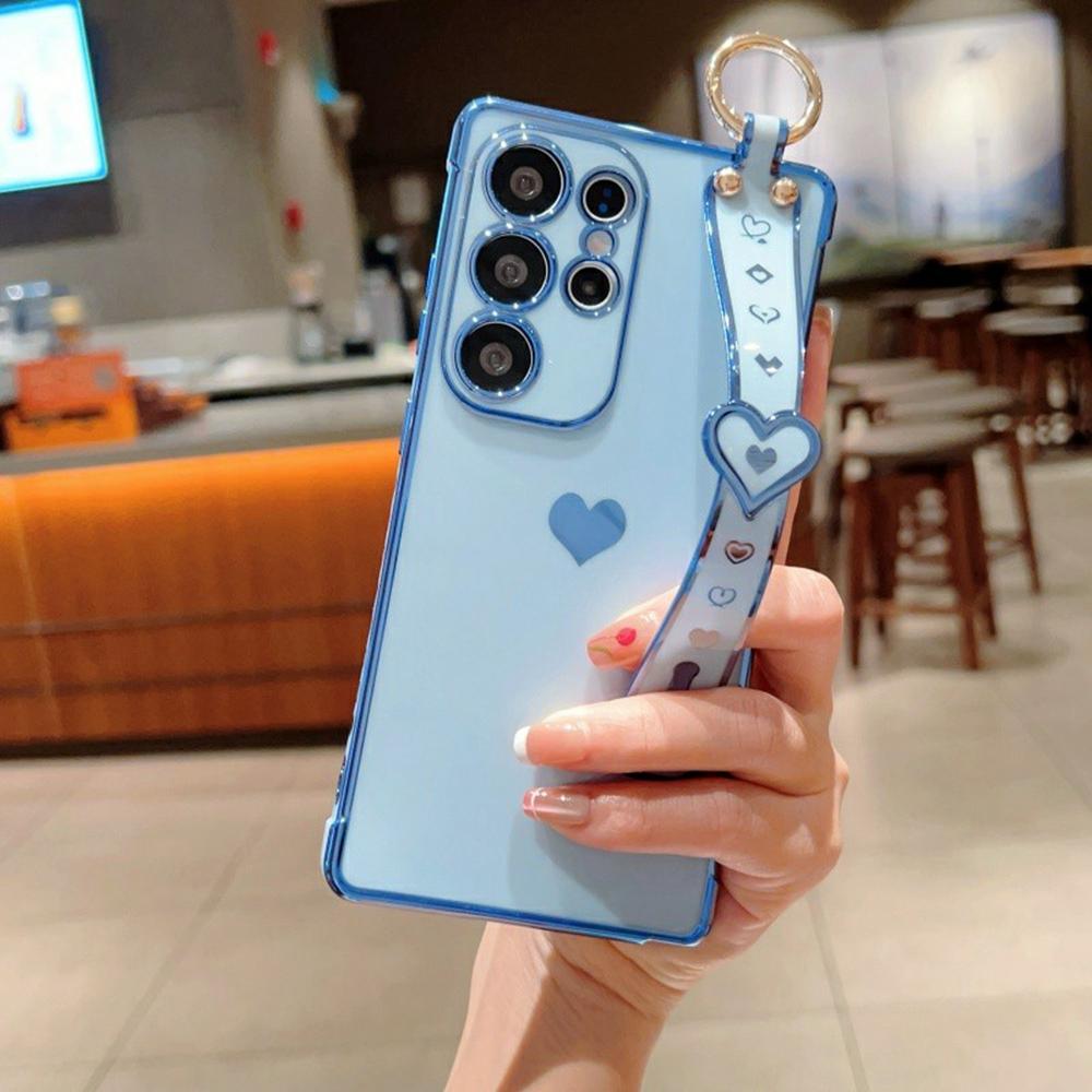 For Samsung Galaxy S26 Ultra Case Wristband Kickstand Electroplated Love Heart TPU Phone Cover Finger Holder