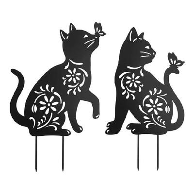 1/2Pcs Metal Cat Garden Decors Black Cat Silhouettes Outdoor Cat Stakes