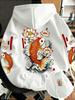 Men's Auspicious Koi and Lotus Print Hooded Sweatshirt, Japanese Traditional Ukiyo-e Style Pullover