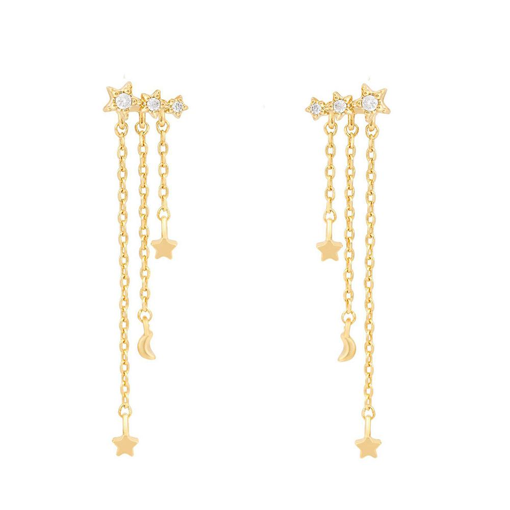 New Design Stainless Steel Cubic Zirconia Chain Stud Earrings For Women Star Moon Cartilage Earring Piercing Jewelry