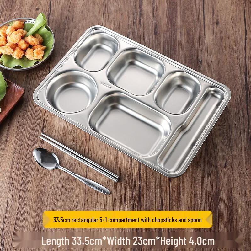304 Stainless Steel Divided Canteen Lunch Plate with Spoon
