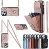 Szykowne Etui na Telefon ze Skóry PU z Miejscem na Kartę Pasek na Ramię iPhone 16 17 18 Pro Max