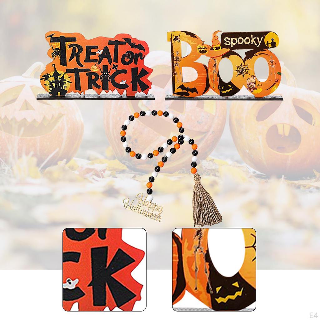 Halloween Display Tray Decor Bead Garland Wooden Signs for Indoor Spaces