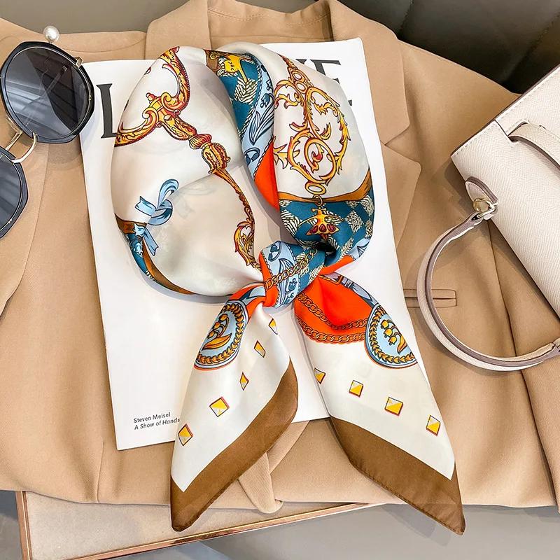 

Luxury Print Silk Square Scarf Women Soft Satin Hairband Neckerchief Headscarf Hijab Headband Foulard Bag Ribbons Office Gift 70x70cm