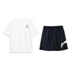 Li Ning Logo Print Round Neck Pullover Short Sleeve T-Shirt Simple Versatile Comfortable Shorts Casual Sports Set Unisex Sets YHSV373-1+YKSV197-2