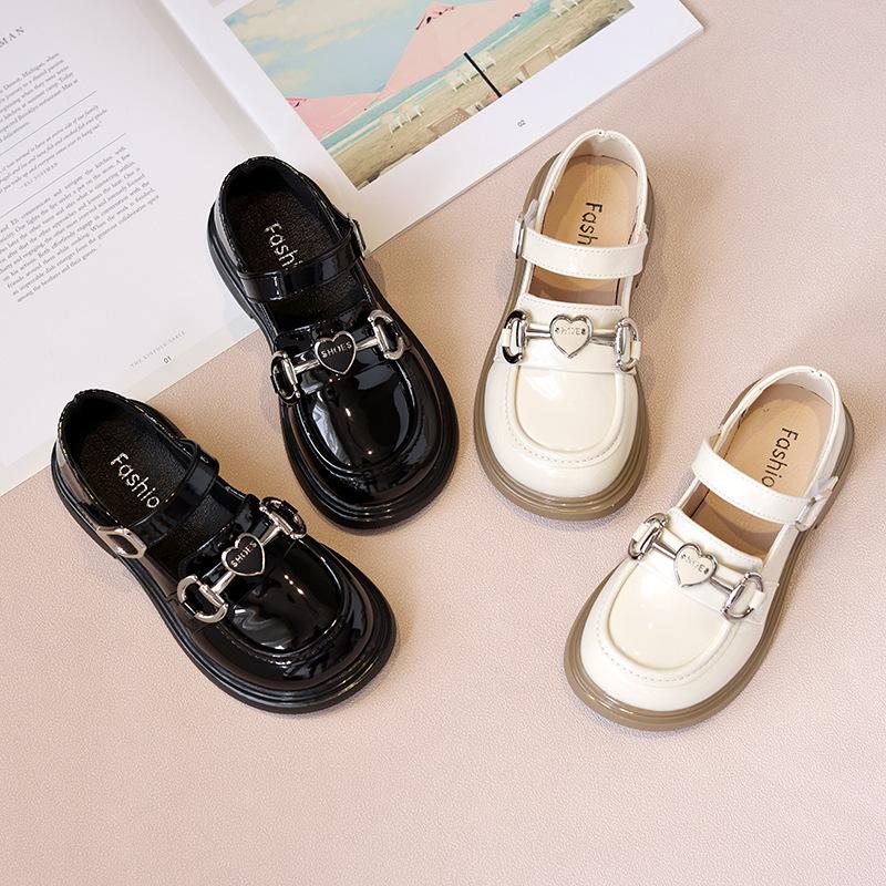 Girls' leather shoes, new spring and autumn British princess shoes, soft-soled black children's loafers, big kids' single shoes for summer
