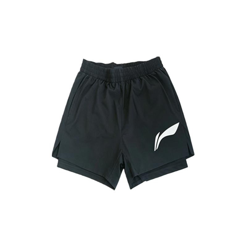 Li-Ning Plain Logo Minimalist Fashion Versatile Breathable Pullover Short Sleeve Casual Sports Suit Unisex suits Black YATW097-1