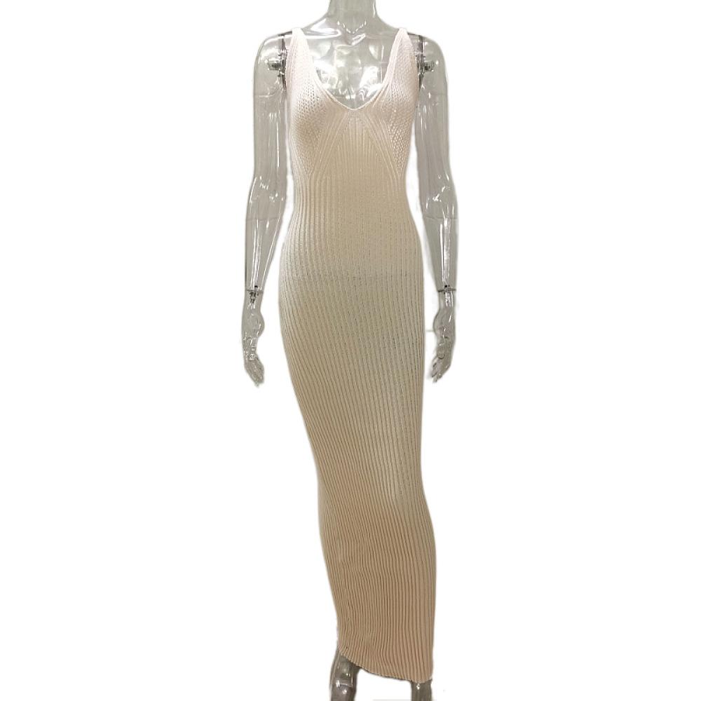 2026 summer European and American ins women's clothing new hollow perspective suspender knitted V-neck sleeveless backless long skirt women