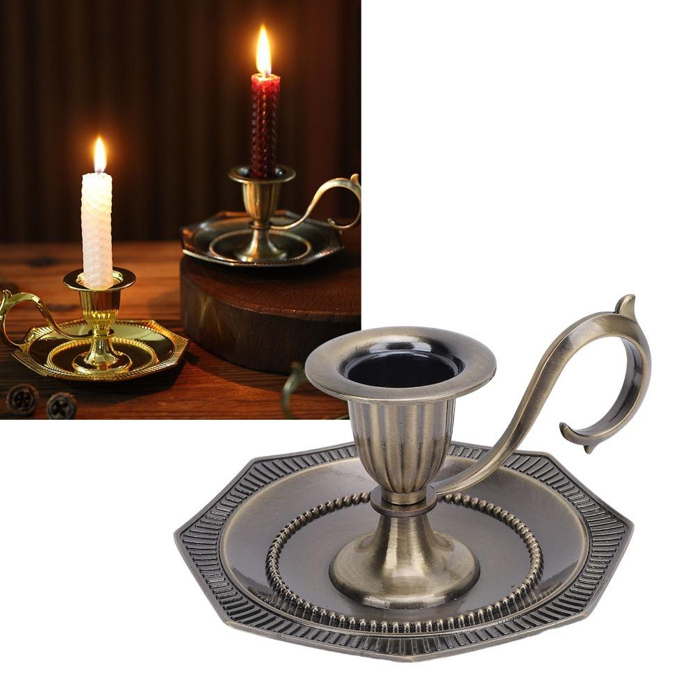 With Drip Catcher Tray Handheld Candlestick Holder Table Candlelight Stand  Party Decoration