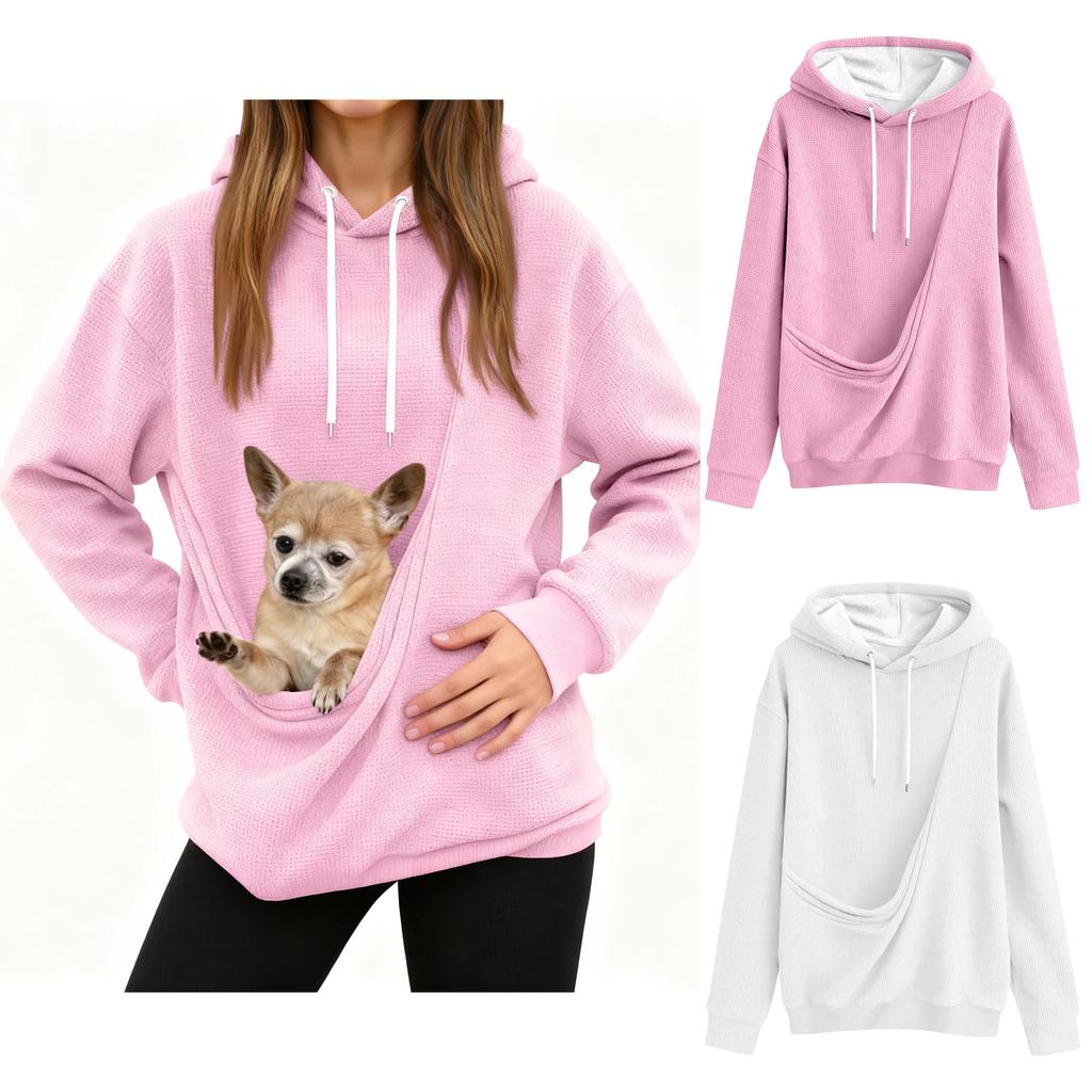 Men's And Women's Unisex Fashion Casual Top Solid Color Long Sleeve Pet Pocket Hoodie Sweatshirt