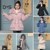 Women Winter Coat Thick Plush Furry Hooded Long Sleeves Pockets Drawstring Waist Zip-up Windproof Mid Length Overcoat Outdoor Outwear
