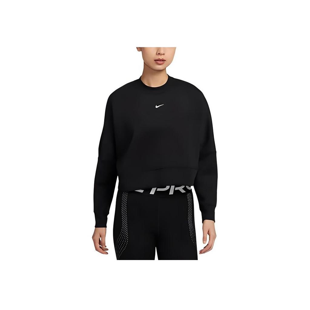 Nike SS25 Prima DF Crew Top Solid Color Versatile Pullover Long Sleeve Sweatshirt Women Tops Black HJ1187-010