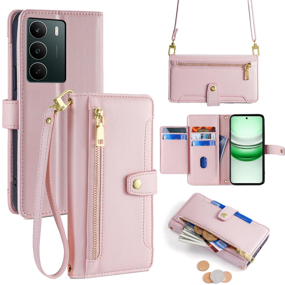 Για Realme C71 4G Δερμάτινη Θήκη Τσέπη με Φερμουάρ Πορτοφόλι Κάλυμμα Τηλεφώνου με 2 Λουράκια