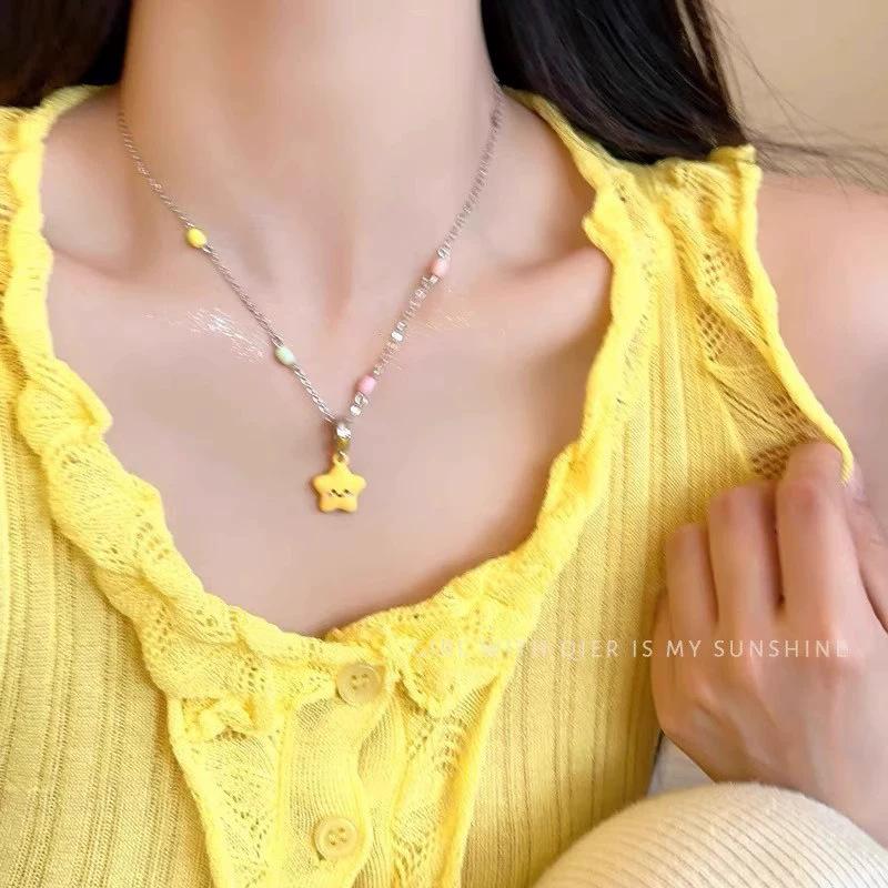 Желтая звезда дофамина ожерелье женское нишевый дизайн цепочка на ключицу сладкий и милый стиль с украшениями